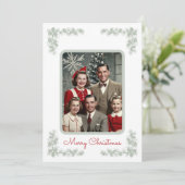 ヴィンテージファミリーフォトグリーンパインフレームクリスマス シーズンカード (スタンド正面)