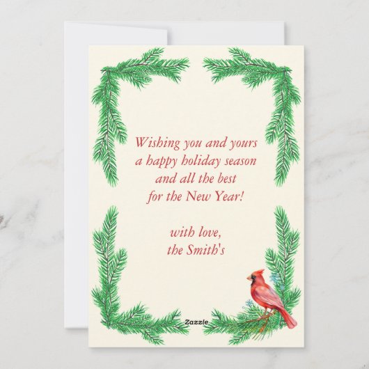 ヴィンテージファミリーフォトパインバードフレームクリスマス シーズンカード (裏面)