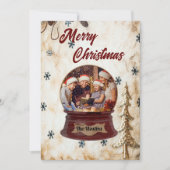 ヴィンテージファミリーホリデー写真in Snow Globe シーズンカード (正面)