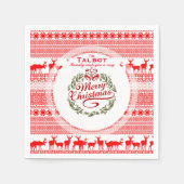 ヴィンテージファミリーメリークリスマスクリスマス赤PN2 スタンダードカクテルナプキン (正面)