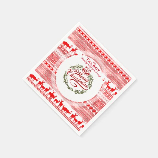 ヴィンテージファミリーメリークリスマスクリスマス赤PN2 スタンダードカクテルナプキン (角)