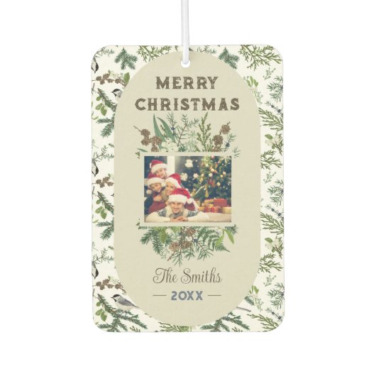 ヴィンテージファミリー写真葉緑のクリスマス カーエアーフレッシュナー (正面)