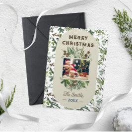 ヴィンテージファミリー写真葉緑のクリスマス シーズンカード