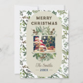 ヴィンテージファミリー写真葉緑のクリスマス シーズンカード (正面)