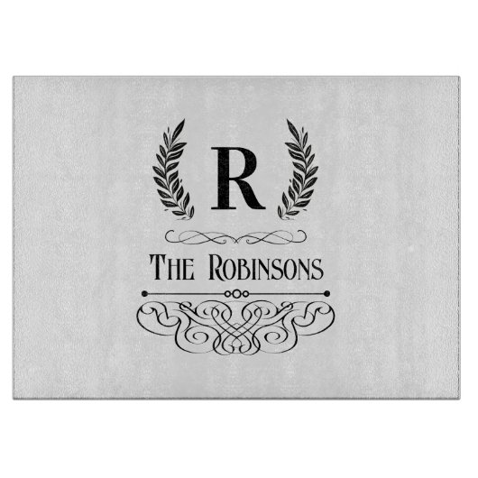 ヴィンテージファミリー名モノグラムのシンプルカスタム カッティングボード (正面)