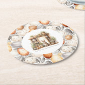 ヴィンテージファミリー名素朴ベージュイースター ラウンドペーパーコースター (アングル)