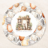ヴィンテージファミリー名素朴ベージュイースター ラウンドペーパーコースター (正面)