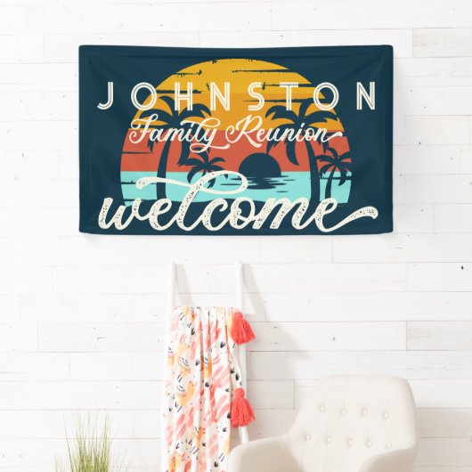 ヴィンテージファミリー懇親会サンセットビーチパームズウェルカム 横断幕 (インサイチュ)