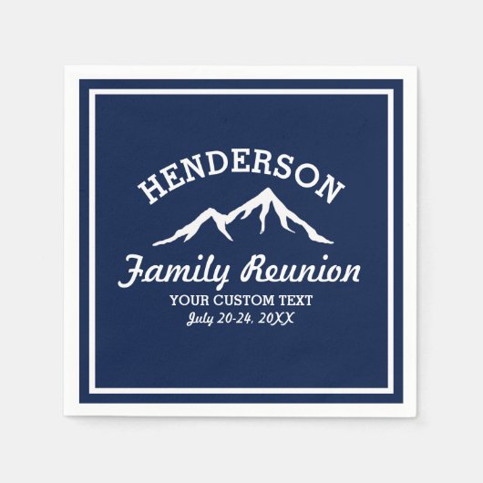 ヴィンテージファミリー懇親会トリップネイビーブルーマウンテン スタンダードカクテルナプキン (正面)