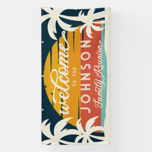 ヴィンテージファミリー懇親会ビーチサンセットウェルカム 横断幕 (縦)