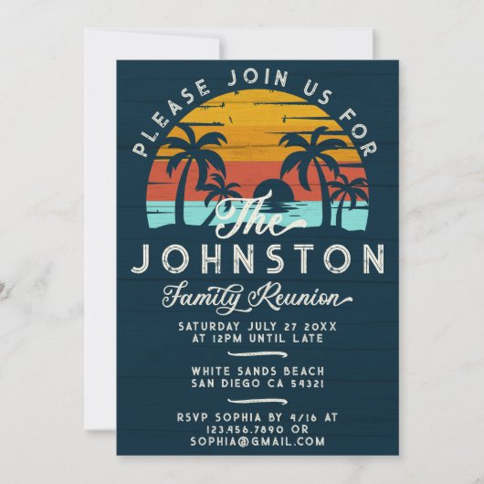 ヴィンテージファミリー懇親会レトロサンセットビーチパームズ 招待状 (正面)