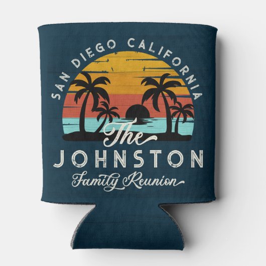 ヴィンテージファミリー懇親会レトロサンセットビーチパームズ 缶クーラー (裏面)