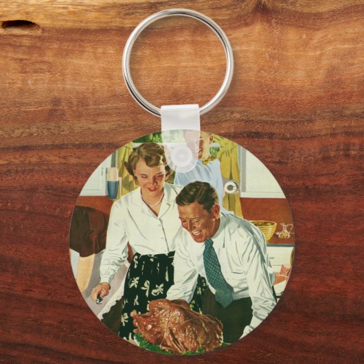 ヴィンテージファミリー料理感謝祭ディナーキッチン キーホルダー (正面)