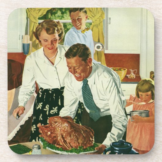 ヴィンテージファミリー料理感謝祭ディナーキッチン コースター (正面)