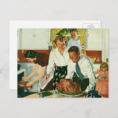 ヴィンテージファミリー料理感謝祭ディナーキッチン シーズンポストカード (正面/裏面)