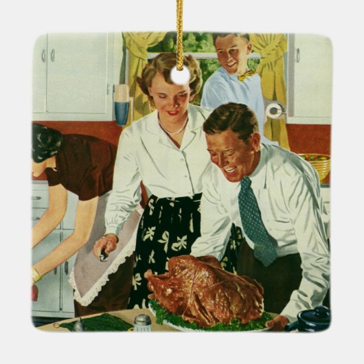 ヴィンテージファミリー料理感謝祭ディナーキッチン セラミックオーナメント (裏面)