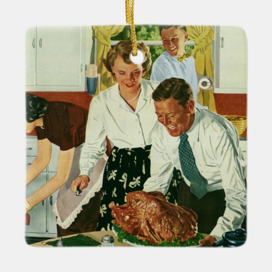 ヴィンテージファミリー料理感謝祭ディナーキッチン セラミックオーナメント (正面)
