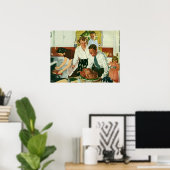 ヴィンテージファミリー料理感謝祭ディナーキッチン ポスター (ホームオフィス)