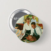 ヴィンテージファミリー料理感謝祭ディナーキッチン 缶バッジ (正面&裏面)