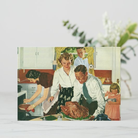 ヴィンテージファミリー調理師感謝祭ディナー招待状 招待状 (スタンド正面)