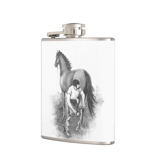 ヴィンテージファリアホースシューイング白黒アート フラスク (左)