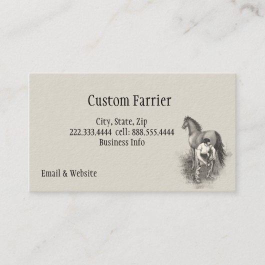 ヴィンテージファリアホースシューイング白黒アート 名刺 (正面)