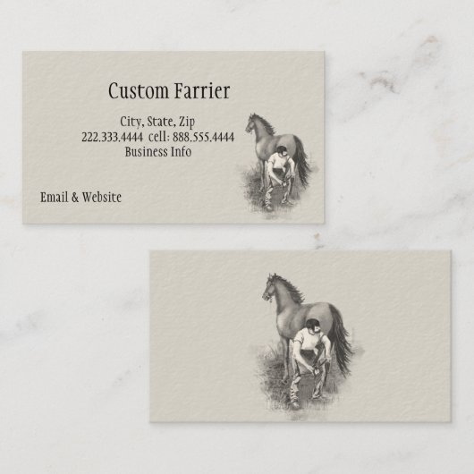 ヴィンテージファリアホースシューイング白黒アート 名刺 (正面/裏面)