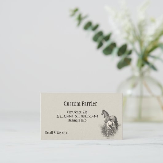 ヴィンテージファリアホースシューイング白黒アート 名刺 (スタンド正面)