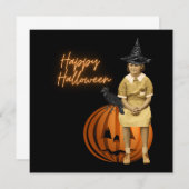 ヴィンテージファンキーガールウィッチハロウィーンフラットカード (正面/裏面)
