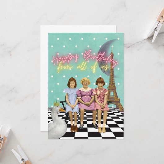 ヴィンテージファンキーグループ誕生日の挨拶 カード (正面/裏面インサイチュ)