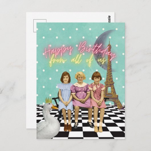 ヴィンテージファンキーグループ誕生日の挨拶 ポストカード (正面/裏面)