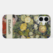 ヴィンテージファンゴッホグリーンホワイトイエローフラワーズ名 iPhoneケース (裏面横)