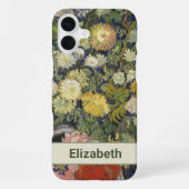 ヴィンテージファンゴッホグリーンホワイトイエローフラワーズ名 iPhoneケース (裏面)