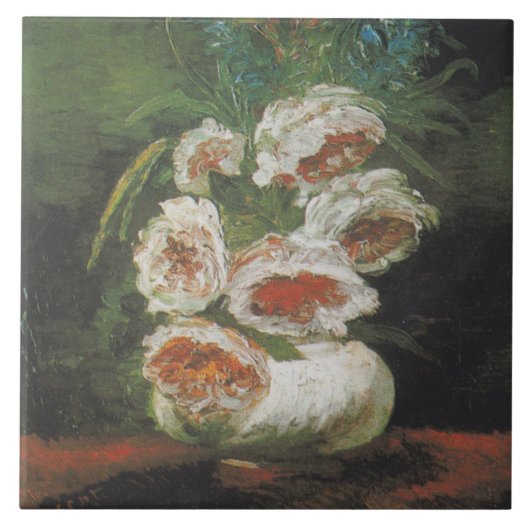 ヴィンテージファンゴッホ牡丹の花瓶 タイル (正面)