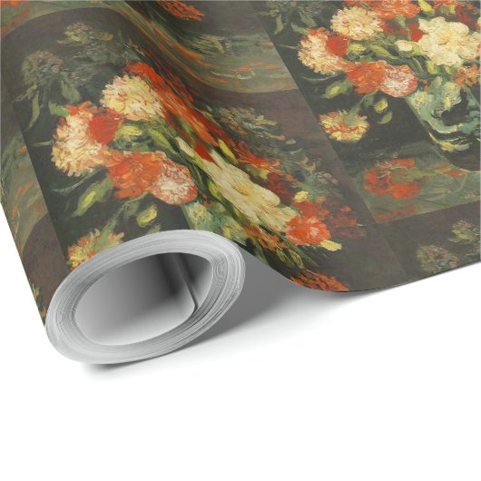 ヴィンテージファンゴッホ花花輪付き赤い花瓶 ラッピングペーパー (ロールコーナー)