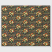 ヴィンテージファンゴッホ花花輪付き赤い花瓶 ラッピングペーパー (フラット)