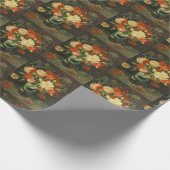 ヴィンテージファンゴッホ花花輪付き赤い花瓶 ラッピングペーパー (角)