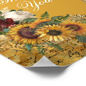 ヴィンテージファンシーひまわり枠ありがとう ポスター (角)