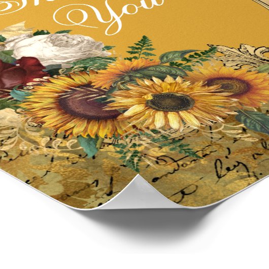 ヴィンテージファンシーひまわり枠ありがとう ポスター (角)