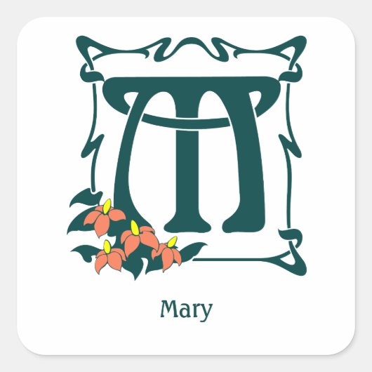 ヴィンテージファンシーアールヌーボー文字M スクエアシール (正面)