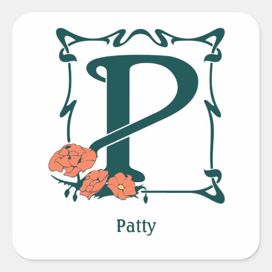 ヴィンテージファンシーアールヌーボー文字P スクエアシール (正面)