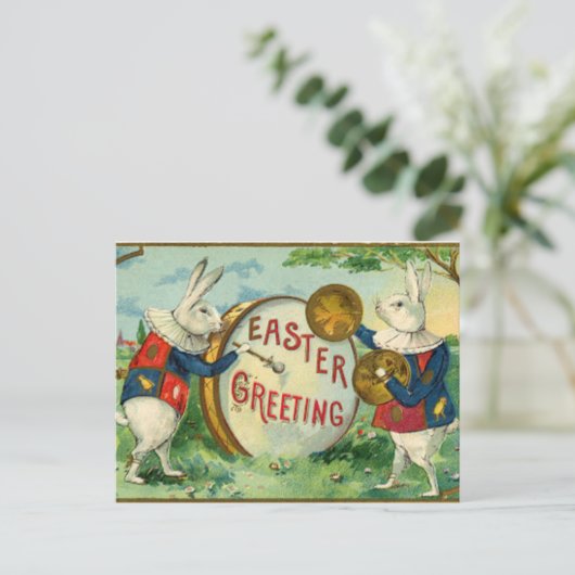 ヴィンテージファンシーウサギと復活祭の挨拶 ポストカード (スタンド正面)