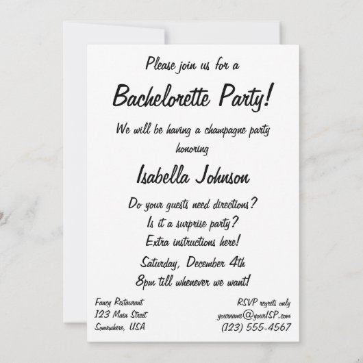 ヴィンテージファンシーエレガントシャンパンバチェロレッテ 招待状 (裏面)