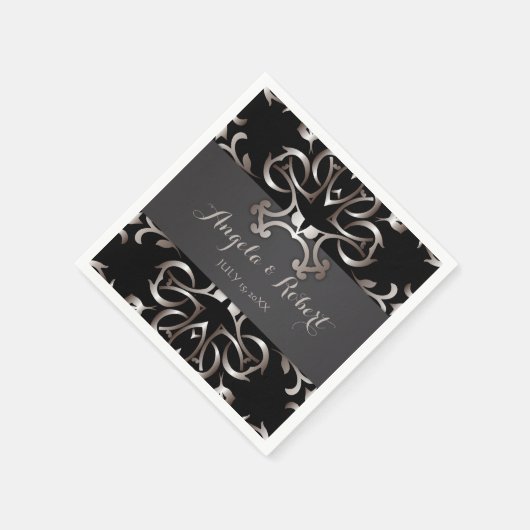 ヴィンテージファンシーエレガントブロンズブラック結婚バロック スタンダードカクテルナプキン (角)