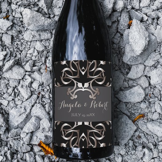ヴィンテージファンシーエレガントブロンズブラック結婚バロック ワインラベル