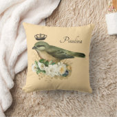 ヴィンテージファンシークラウンバードオンピーチパーソナライズされた クッション (ブランケット)