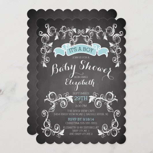 ヴィンテージファンシーシックボーイズベビーシャワー招待状 招待状 (正面/裏面)