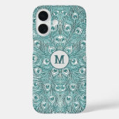 ヴィンテージファンシーティール(緑がかった色)孔雀の羽とモノグラム Case-Mate iPhoneケース (裏面)
