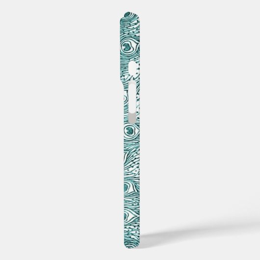 ヴィンテージファンシーティール（緑がかった色）孔雀の羽とモノグラム Case-Mate iPhoneケース (裏面 / 左)