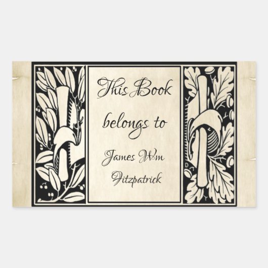 ヴィンテージファンシーパーチメントテールピース蔵書票 長方形シール (正面)